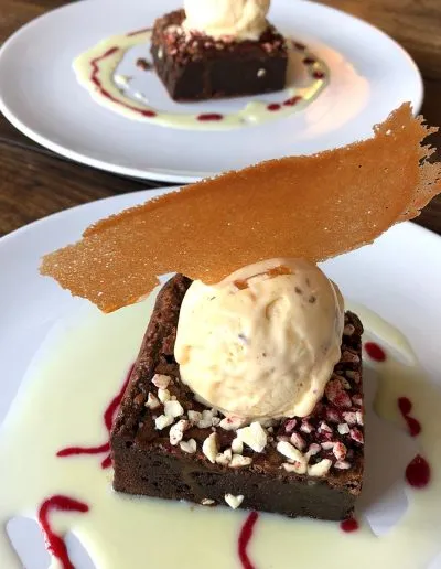 Belgian-chocolate-brownie-with-homemade-nougat-ice-cream